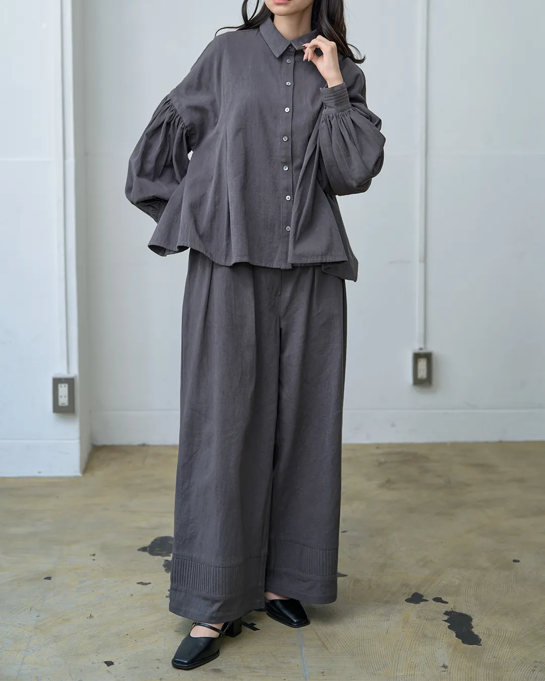 ハイボリュームスリーブツイルシャツ